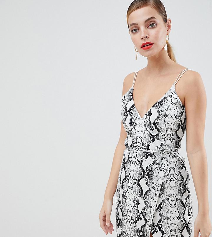 Asos Design Petite Snake Wrap Mini Dress - Black