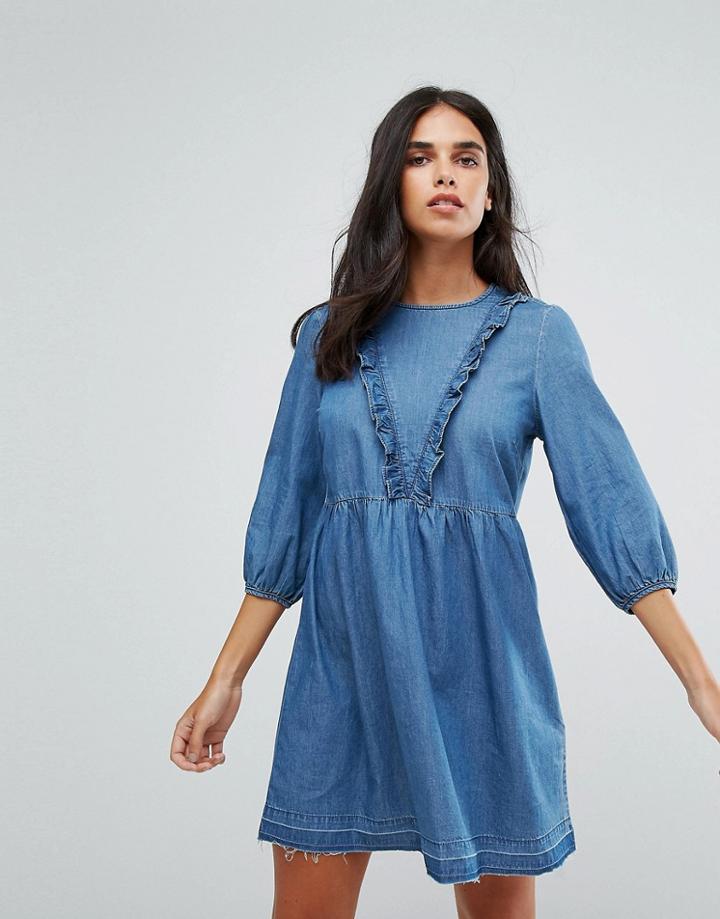 Only Frill Detail Chambray Skater Dress - Blue