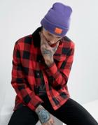Asos Patch Beanie In Bright Purple With Orange Patch - Purple