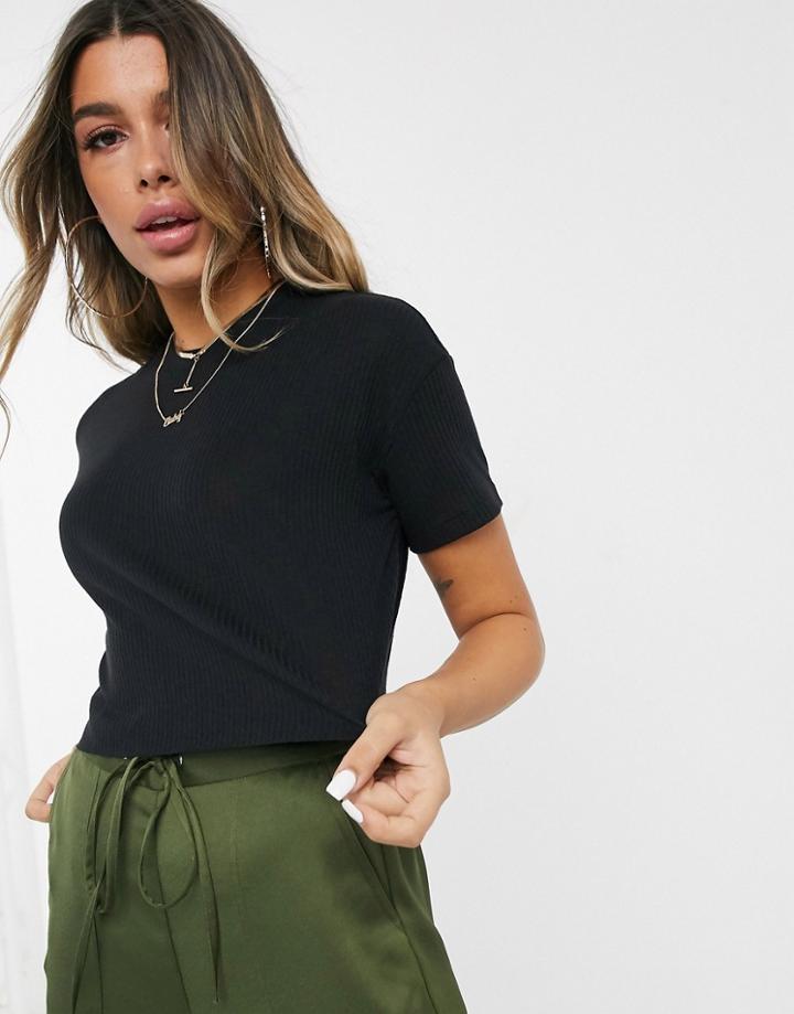 Asos Design Crop Tee In Chunky Rib In Black