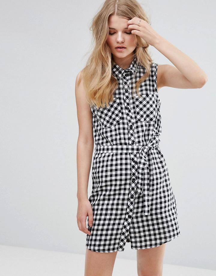 J.d.y Gingham Shirt Dress With Tie Belt - Multi