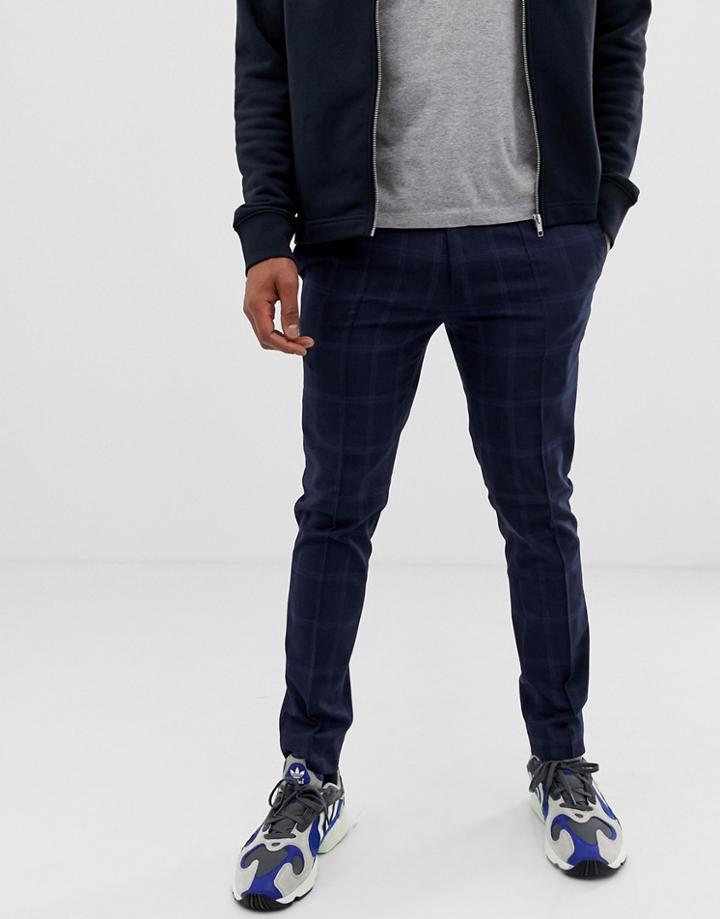 River Island Skinny Smart Sweatpants In Navy Check
