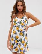 New Look Beach Dress In Tropical Pattern-white