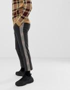 Asos Design Skinny Crop Pants In Gray With Check Side Stripe - Blue