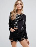 Wyldr You Aint The First Faux Suede Biker Jacket - Black