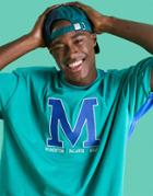 Asos Design Oversized Color Block T-shirt With Text Print In Green & Blue-multi