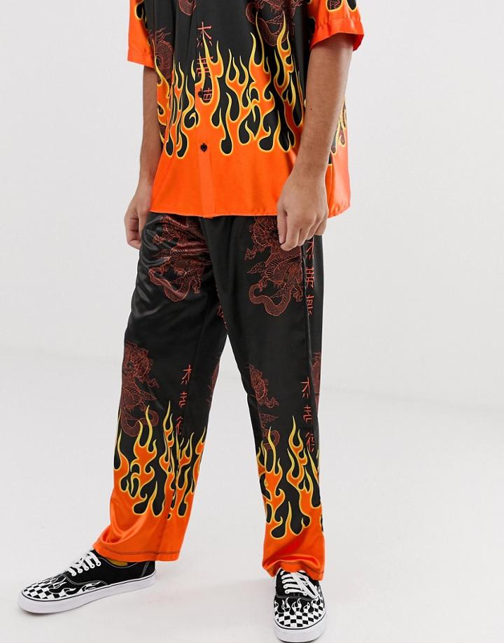 Jaded London Festival Two-piece Pants In Black With Flame Print - Black