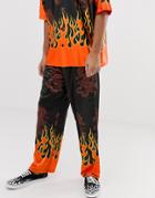 Jaded London Festival Two-piece Pants In Black With Flame Print - Black