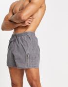 Asos Design Swim Shorts With Ma1 Pocket In Charcoal Acid Wash In Short Length-grey