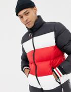 Tommy Hilfiger Stripe Color Block Puffer Jacket Sorona Fill In Navy/red/white - Multi