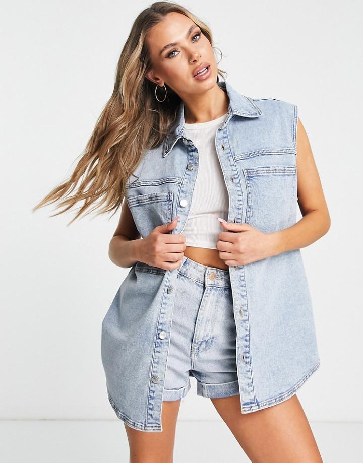 Threadbare Sleeveless Denim Jacket In Blue