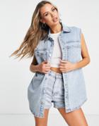 Threadbare Sleeveless Denim Jacket In Blue