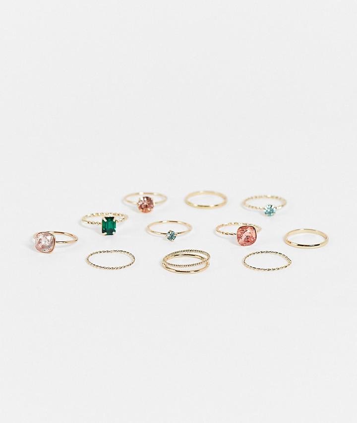Monki Ember 11 Pack Rings In Silver