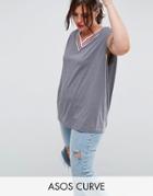 Asos Curve Tank With Bright Sports Tipping - Gray