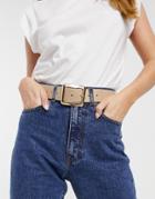 Asos Design Square Buckle Jeans Waist And Hip Belt In Beige-neutral