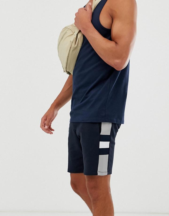 Asos Design Jersey Skinny Shorts With Knitted Side Stripe In Navy - Navy