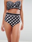 Asos Mix And Match Mixed Gingham Pom Pom High Waist Bikini Bottom - Multi