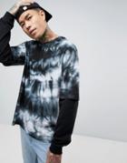 Asos Oversized Long Sleeve T-shirt In Tie Dye With Double Layer Sleeves - Gray