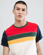 Asos Design T-shirt With Roll Sleeve And Retro Cut And Sew Panels - White