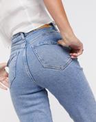 Stradivarius Slim Mom Jean With Stretch In Washed Blue-blues