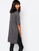 Monki Ribbed Top With Side Split - Gray