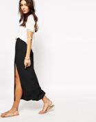 Vero Moda Side Split Midi Skirt - Black