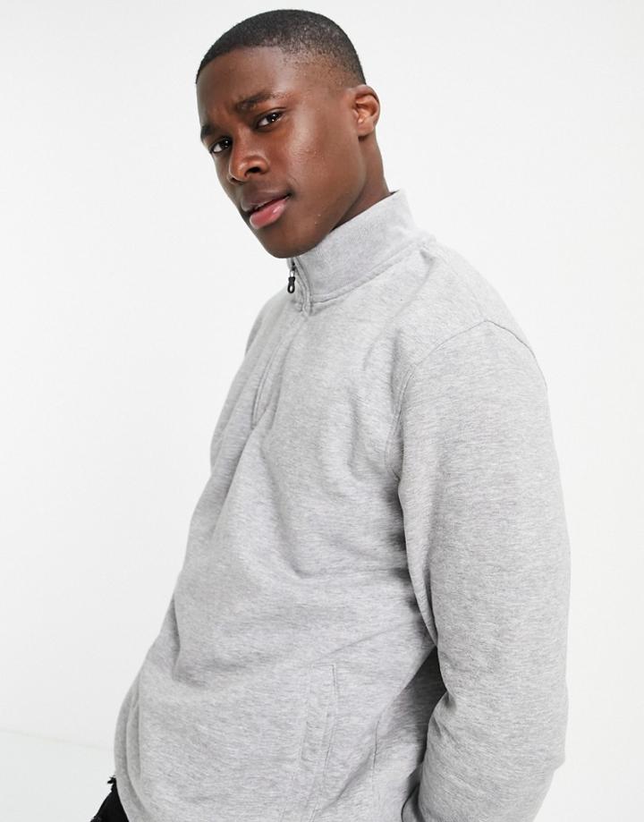 Brave Soul Half Zip Funnel Neck Sweatshirt In Light Gray-grey