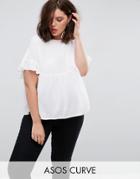 Asos Curve Smock Top With Ruffle Sleeve - White