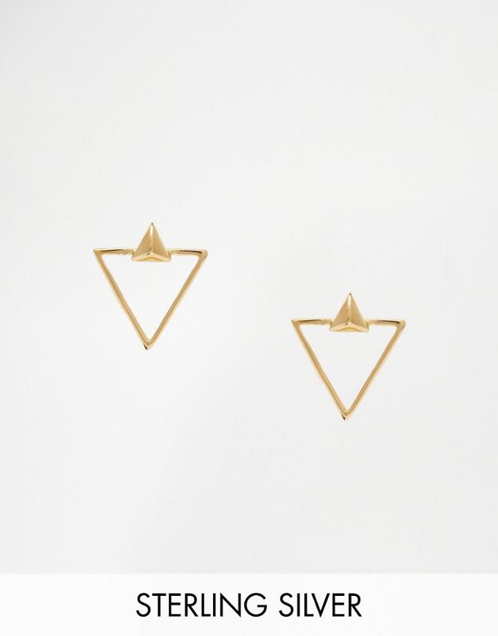 Asos Gold Plated Sterling Silver Triangle Stud Earrings - Gold
