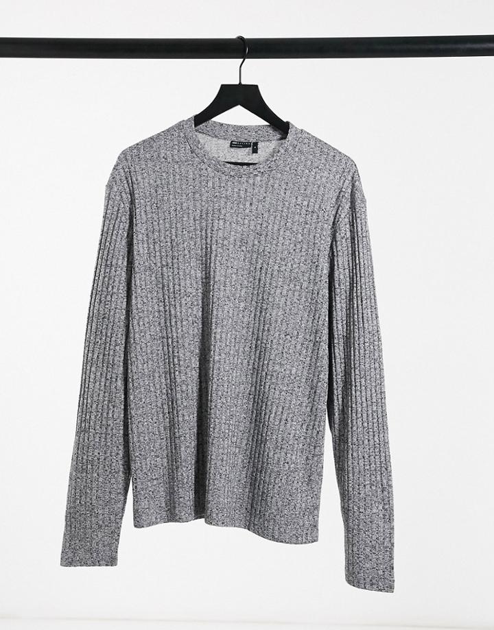 Asos Design Long Sleeve T-shirt With Heavyweight Twisted Rib-grey