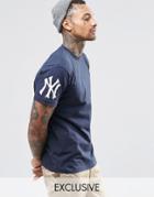 Majestic Yankees T-shirt With Sleeve Logo Exclusive To Asos - Navy