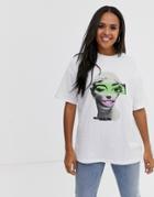 Asos Design T-shirt With Cut About Face Motif-white