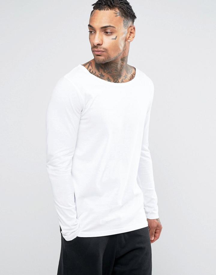 Asos Long Sleeve T-shirt With Boat Neck In White - White