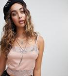 Sacred Hawk Crop Cami In Satin And Lace Trim - Pink