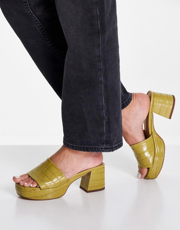 Asos Design Harris Platform Mules In Olive Green