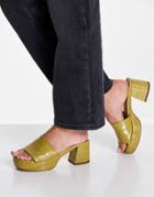 Asos Design Harris Platform Mules In Olive Green