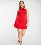 Naanaa Plus Halterneck Satin Mini Dress In Red