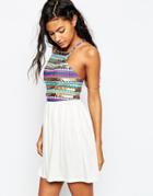 Asos Halter Sundress With Embroidery And Coin Trim - Multi