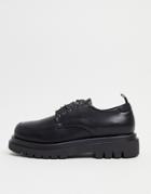 Truffle Collection Square Toe Chunky Lace Up Shoes In Black