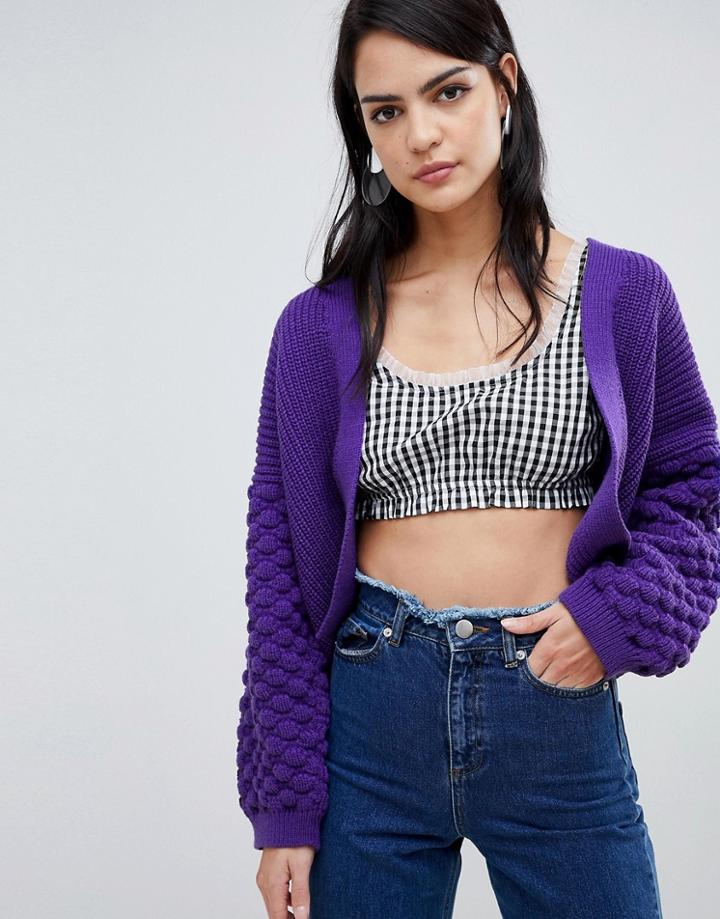 Asos Design Cardigan With Bobble Stitch Sleeves - Purple