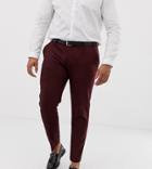 Asos Design Plus Wedding Skinny Suit Pants In Burgundy Wool Mix Herringbone - Red