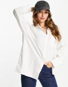 Asos Design Long Sleeve Oversized Dad Shirt In Cotton In White
