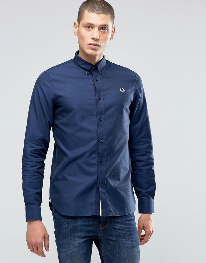 Fred Perry Oxford Shirt With Logo In Navy In Slim Fit - Navy