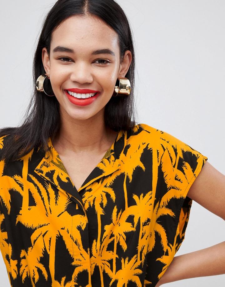 Weekday Palm Print Top With Drawstring - Multi