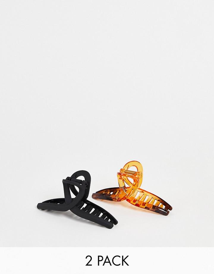 Designb London Pack Of 2 Black And Tort Loop Hair Claws-multi