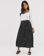 Asos Design Button Front Midi Skirt With Pockets In Heart Print - Multi