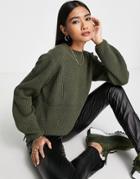Selected Femme High Neck Sweater In Khaki-blues