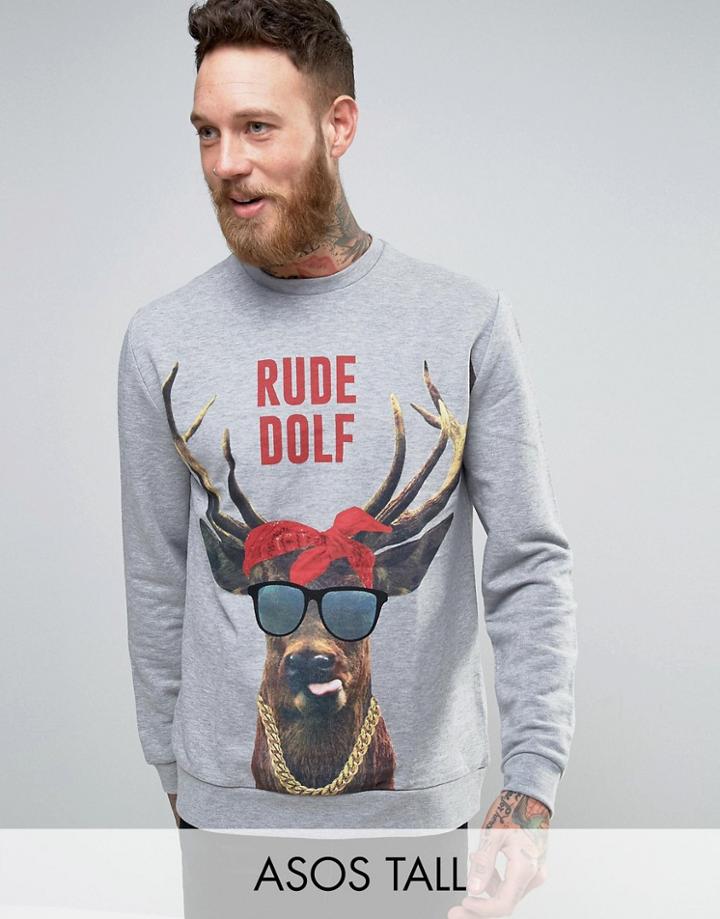 Asos Tall Sweatshirt With Rude Dolf Print - Gray
