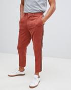 Asos Design Tapered Pants In Rust Cord With Side Stripe - Tan