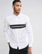 Asos White Shirt With Placement Print Chest Stripe In Regular Fit - White